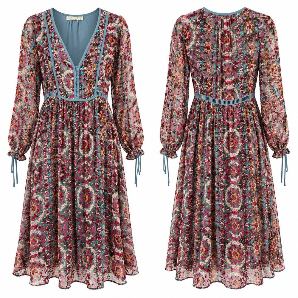 Anthropologie Floreat Abia Velvet Burnout Dress Size Small Silk Blend Boho